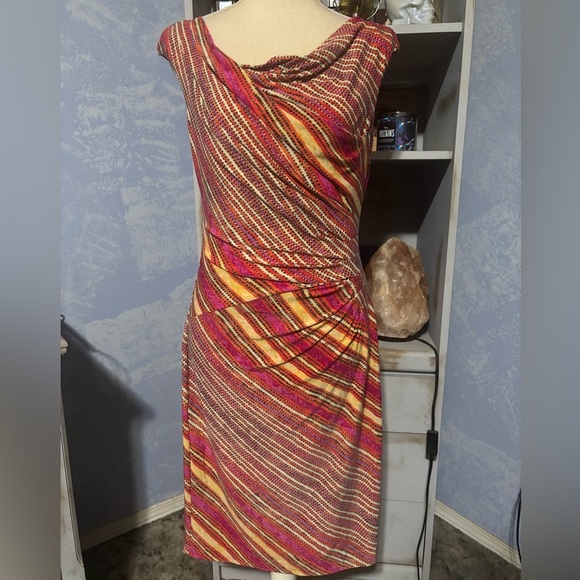 Ralph Lauren Red and Orange Striped Midi Dress size 6 - Picture 2 of 13